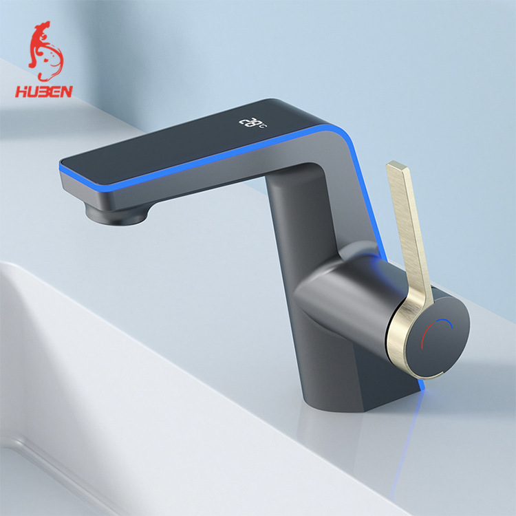 Digital Display Hot and Cold Water Ambient Light Basin Faucet Bathroom Household Faucet Anti-Splash Faucet