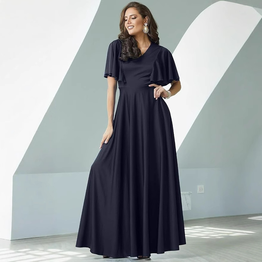 European and American Evening Dress 2025 New Deep V Neck Bridesmaid Dress Wedding Annual Party Chiffon Party Banquet Long Evening Dress