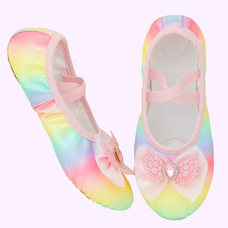 Niña ballet garra de gato zapatos de baile para niños pequeños fondo suave arco iris antideslizante y resistente al desgaste zapatos de baile para niños rendimiento para niños