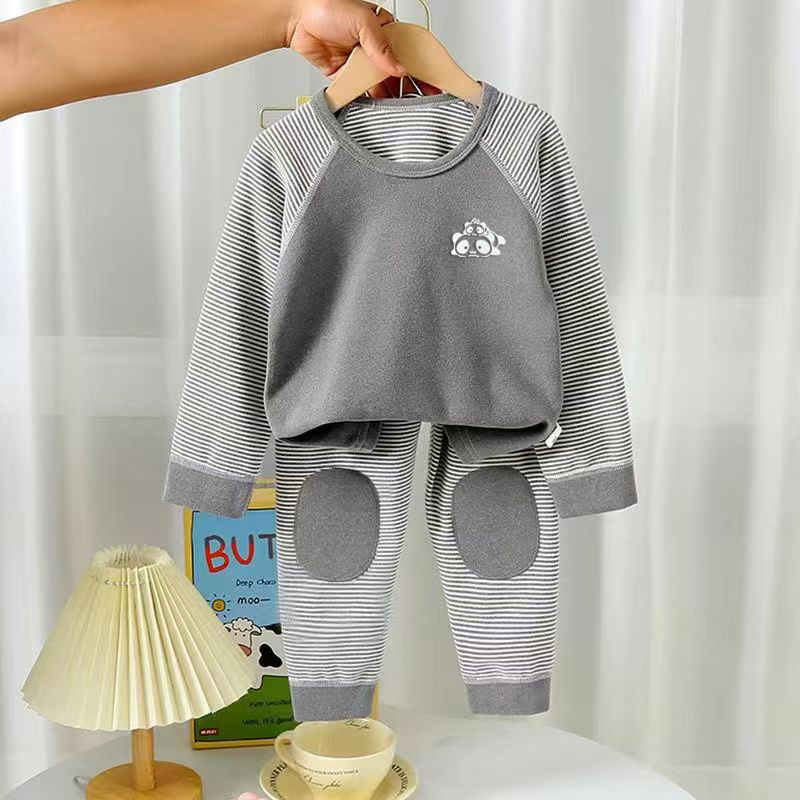 Niños de ternudo conjunto sin hueso chaqueta de otoño pantalones de chicas rayas niños engrosados ropa interior cálida ropa infantil al por mayor