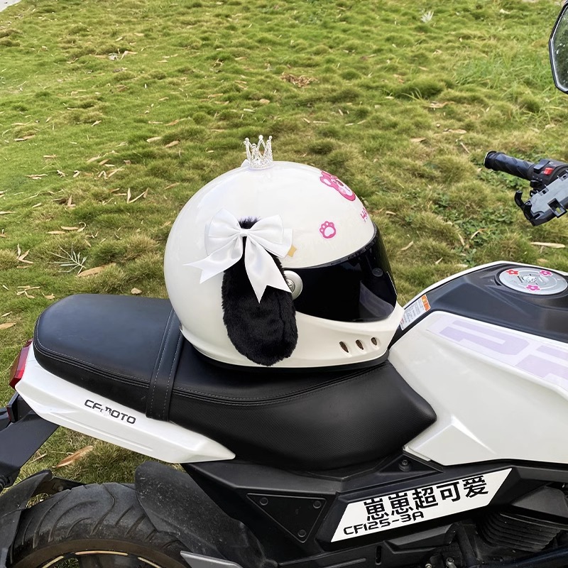 Helmet Decoration Motorcycle Hook and Loop White Bowknot Dog Helmet