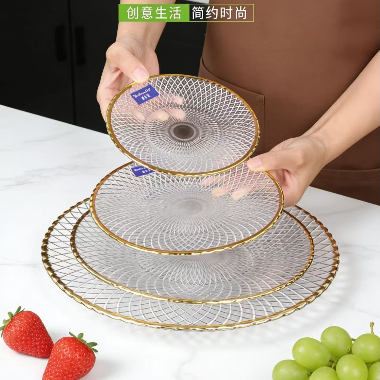 Platos de frutas de vidrio de Phnom Penh, platos de frutas de vidrio de lujo, platos de frutas secas de alta gama, KTV, platos de dulces creativos