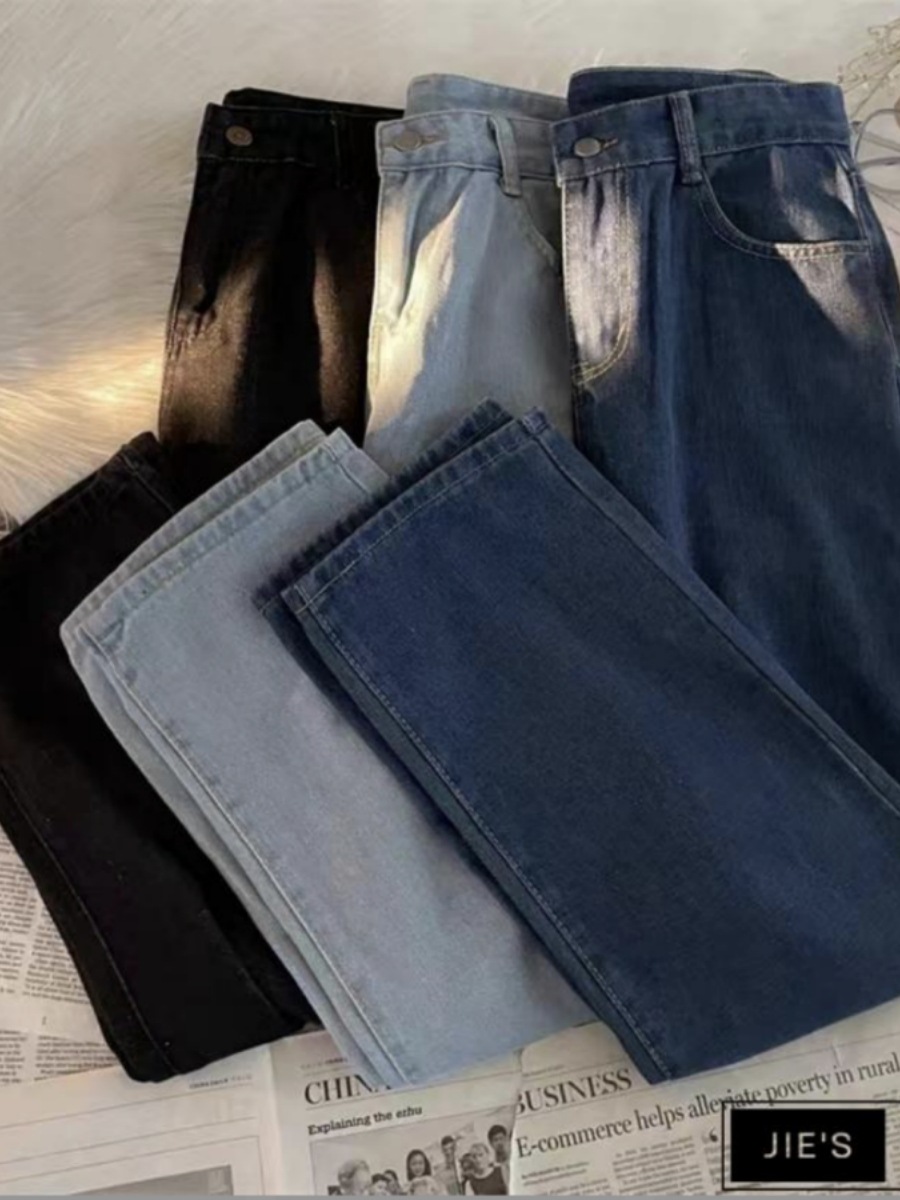 Men's Vintage-Inspired Washed Jeans Streetwear Straight-Leg Pants Drawstring Waist Lightweight Distressed Finish S-5XL_mkmklike.com