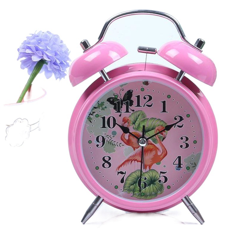 Metal spray paint cartoon bell alarm clock creative children Primary School student bedside night light double bell fashion alarm clock fixed clock face