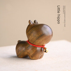 Green Sandalwood River Horse Ornament Cute Animal Creative Mini Wooden Cartoon Novelty Handheld Piece Birthday Small Gift