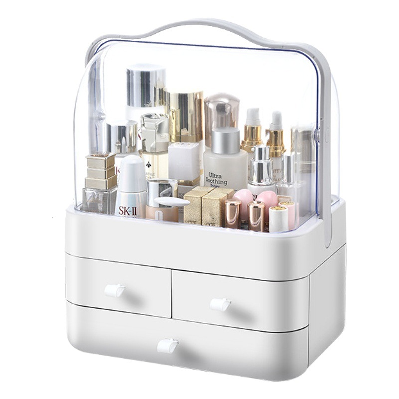 Caja de almacenamiento de cosméticos de lujo ligero a prueba de polvo cajón transparente caja de organización de escritorio caja de almacenamiento de productos de cuidado de la piel de joyería de gran capacidad