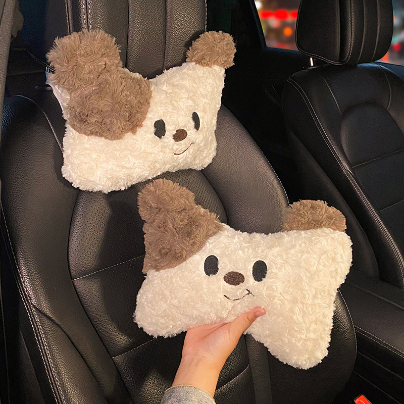 Car headrest and neck pillow, a pair of female driver pillows, cute puppy car cushions, car seat lumbar neck pillows