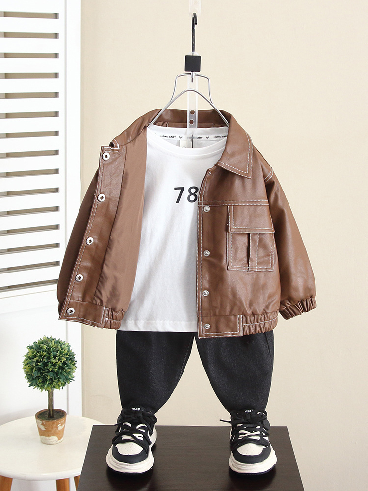 5889 Chaqueta de cuero para niños 2024 Primavera y otoño Nuevo estilo para niños Otoño Chaqueta de calle frita coreana Top Ropa de otoño para bebés