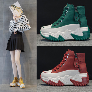 677 Height Increase 7cm Genuine Leather Dad Shoes for Women 2025 Spring New Versatile Korean Style Thick-Soled Platform Casual Shoes