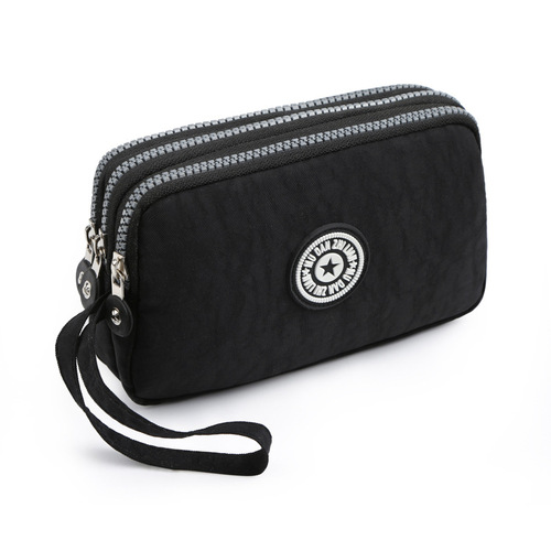 New Washable Denim Women's Three-Layer Zipper Wallet Makeup Bag Phone Bag Handbag Portable Small Square Bag