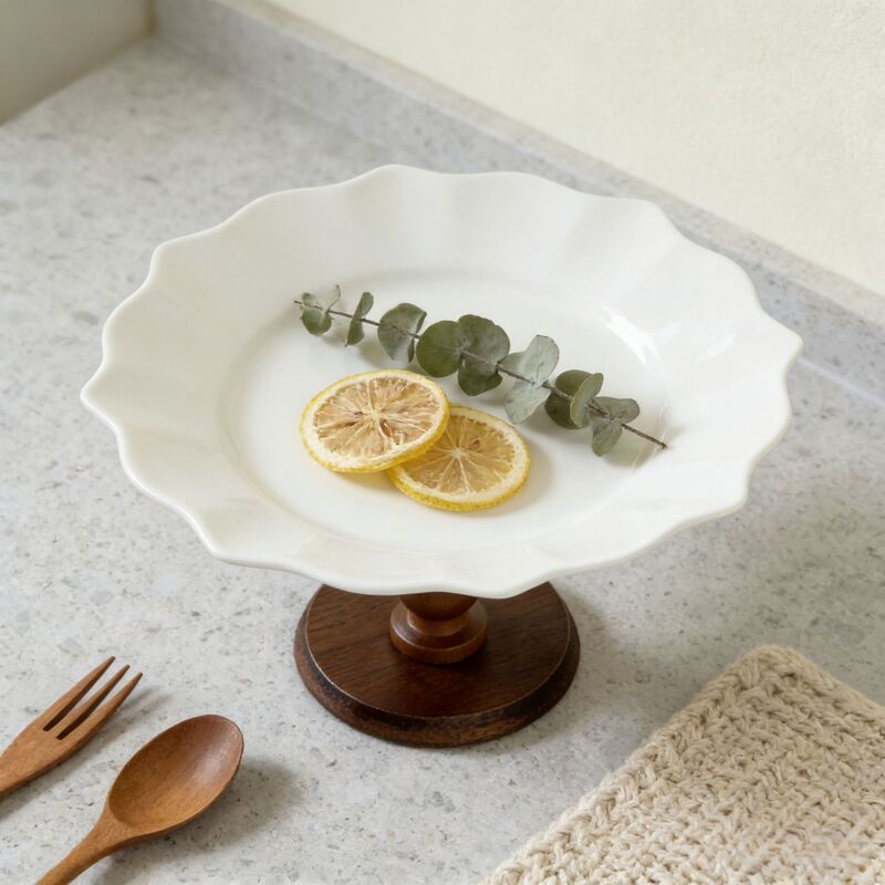 French-Style Lace Ceramic High-Footed Cake Plate, Instagram-Style Irregular Afternoon Tea Dessert Plate, Exquisite Display Plate