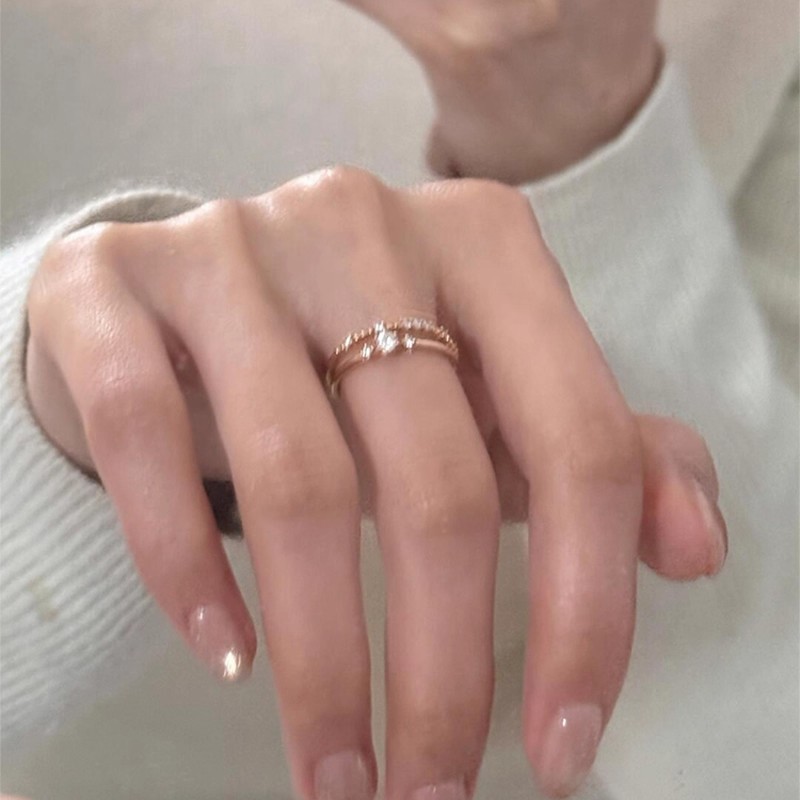 ins风法式素圈钻镶嵌戒指女小众轻奢气质感千金叠戴指环开口批发|undefined