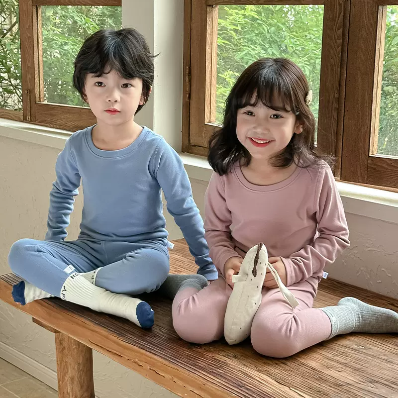 2025秋季新款纯色透气德绒儿童居家套装A类男女儿童睡衣衣服批发