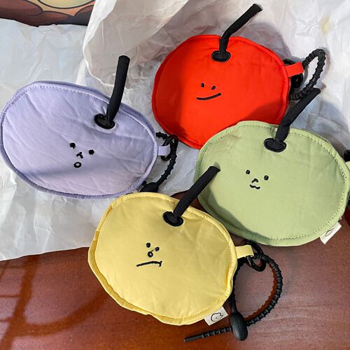 Emoji Apple Coin Purse Creative Fruit Headphone Storage Bag Cute Cartoon Cream Style Apple Bag LQB17