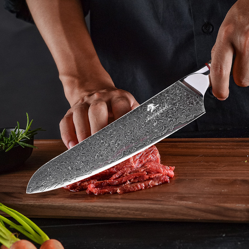 Cuchillo cocinero de acero de Damasco de 8 pulgadas mango de registro de madera sombra cocina cortador de carne de acero inoxidable Generación de cabello transfronterizo