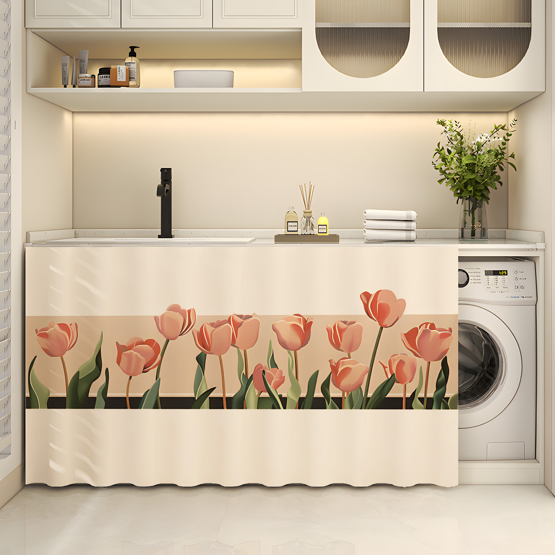 Washbasin Bathroom Cabinet Tulip Curtain Storage Cabinet Sundries Ugly Curtain Kitchen Storage Rack Dust Curtain