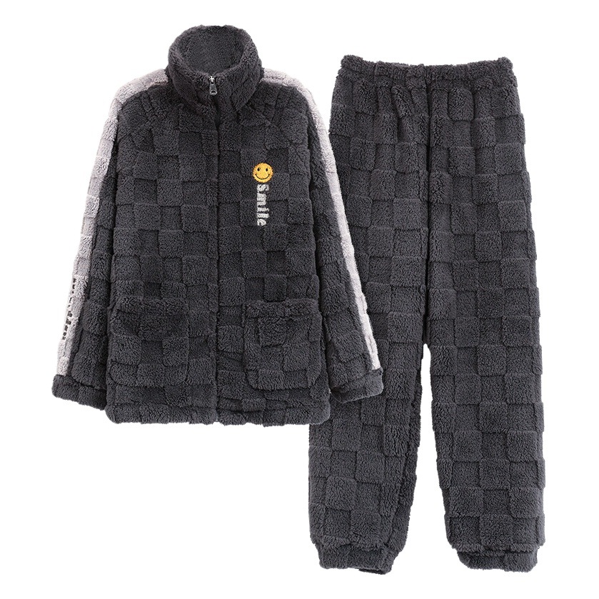 Pijamas de franela los hombres del otoño y el invierno collar soporte caliente juventud coral fleece homewear traje se puede usar fuera