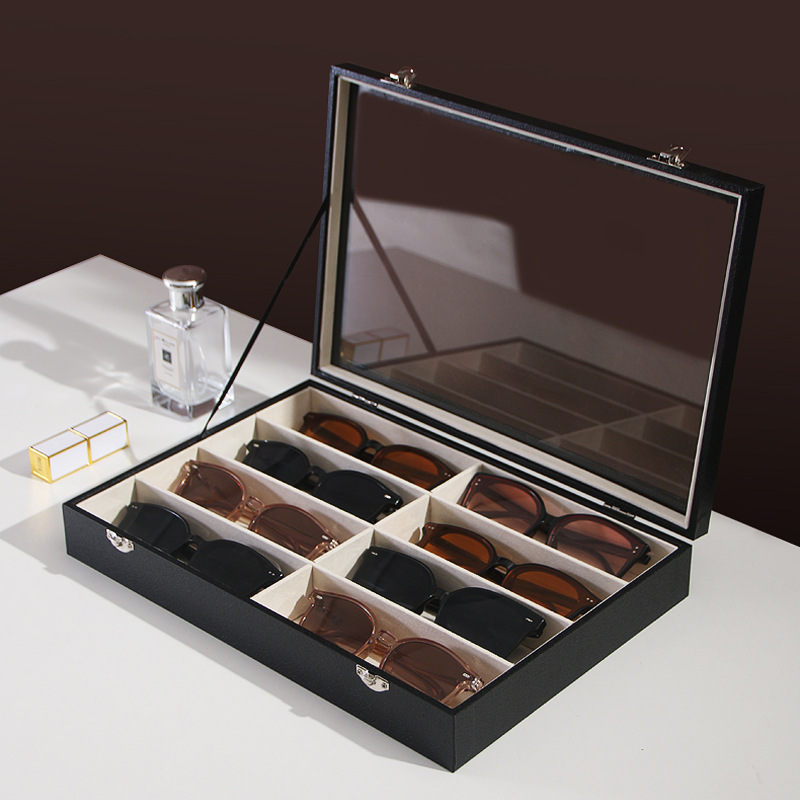 Glasses Storage Box with 8 Compartments, Large Capacity, Unisex Sunglasses Case, High-End Display Box for Sunglasses