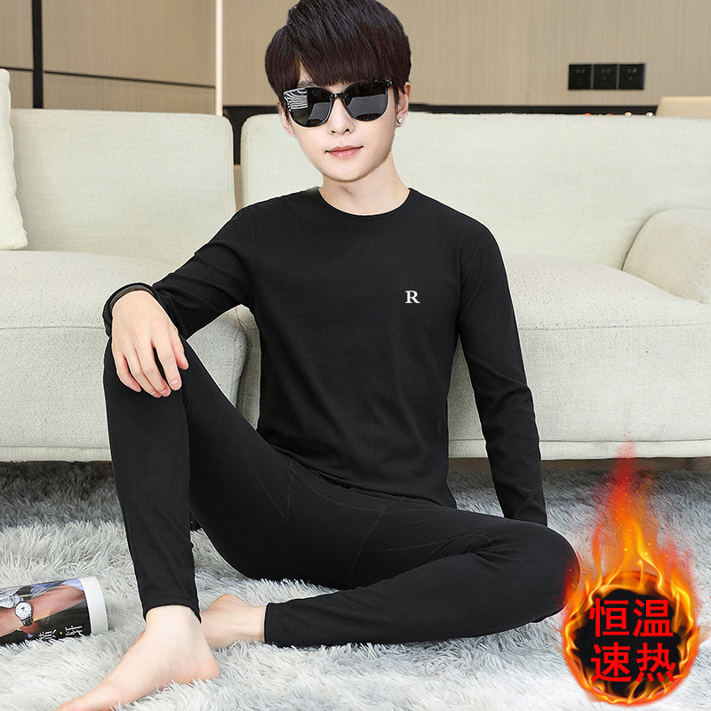 겨울 가을 옷과 가을 바지 정장 열 속옷 남자 청소년 학생 바텀 셔츠 가을 옷과 가을 바지 라운드 넥 스웨터