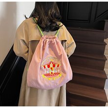跨境2025春夏新款尼龙防水布包女包抽绳包双肩包背包刺绣包