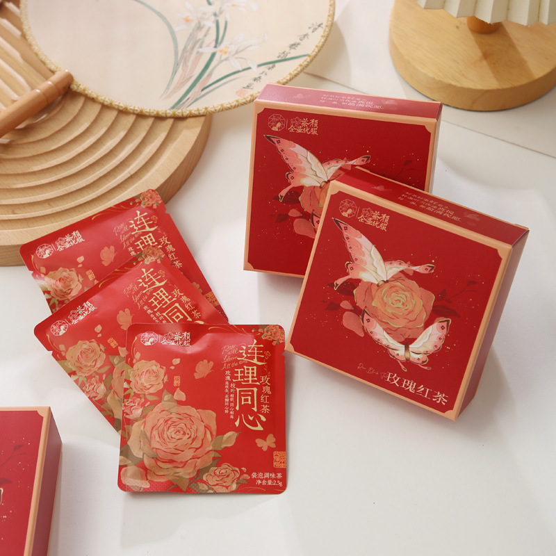 Tea Bags with Original Tea Leaves, Lychee Rose Black Tea, Wedding Favors, Festive Tea, New Year Gift Box Tea