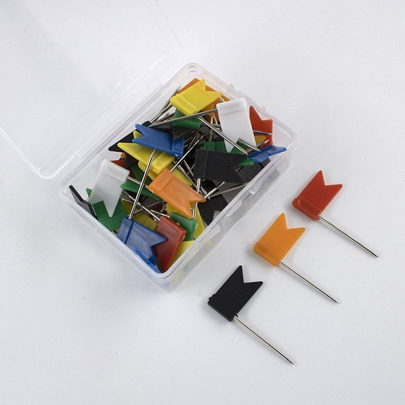 Оптовые цветные флажки-гвоздики для досок, разноцветные, в коробках, для офиса, для маркировки карт, пластиковые флажки-гвоздики