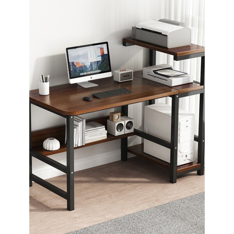 Computer Desk, Simple Desktop Office Desk, Modern Trendy Steel-Wood Design, Can Hold a Printer, Storage, Suitable for Small Apartments