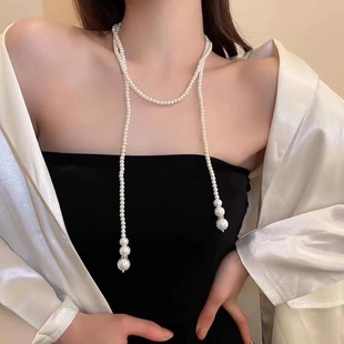 With cheongsam necklace pearl multi-layer women's retro small fragrance wedding dress photo accessories fashion double long sweater chain
