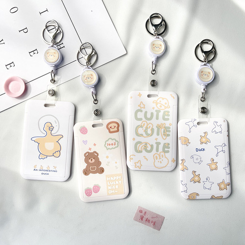 ins cute style ID card holder bus subway access control IC card retractable lanyard student canteen meal card protective cover