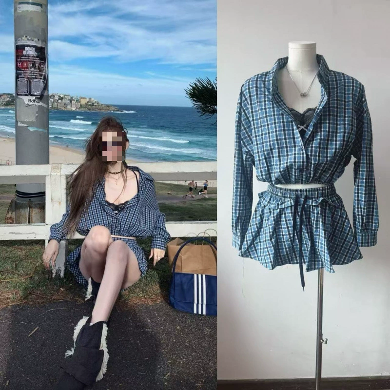 Мадридская праздничная клетчатая рубашка куртка кружевная камзол топ юбка брюки костюм