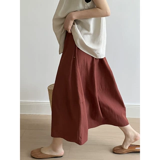 言双 韩系气质简约松紧腰半身裙2024夏季新款甜美A字大摆伞裙9765