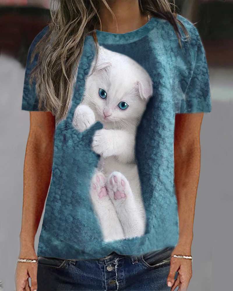 공작 블루-짧은 소매