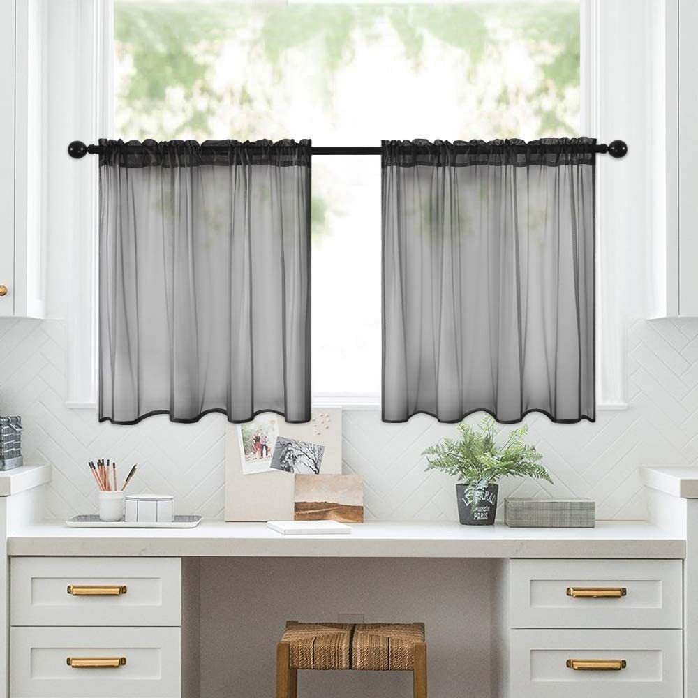 Cortinas semioscuras prefabricadas de terileno de doble barra para cocina y baño, de Amazon, en stock.