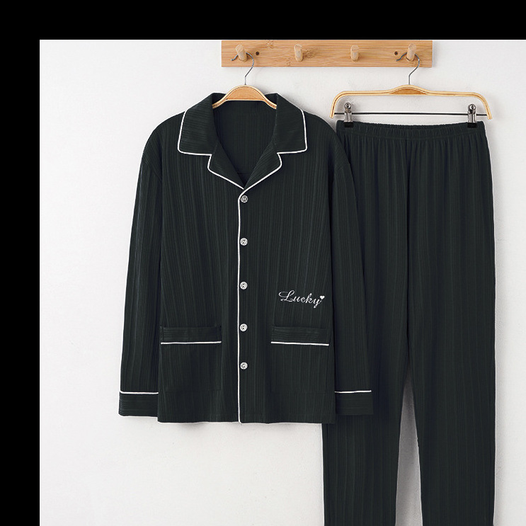 Algodón pesado para aumentar pijamas de manga larga para hombres cómodos jóvenes de mediana edad primavera otoño invierno ropa para el hogar