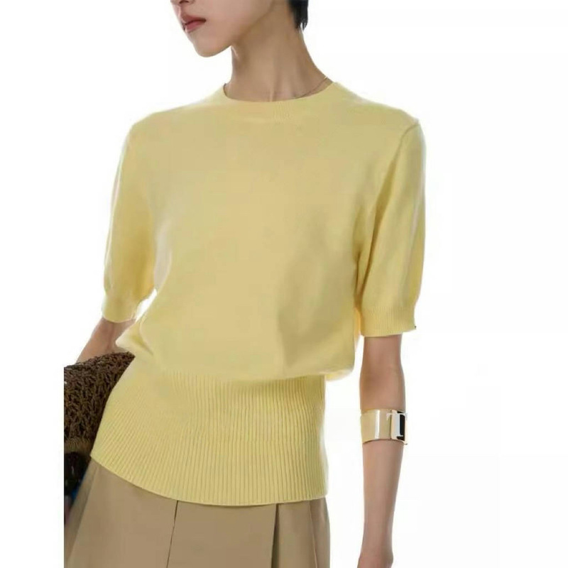 Free Casual/New High-grade Goose Yellow Short-sleeved Waist Knit Sweater Women's Short All-match Sweater with Sweater