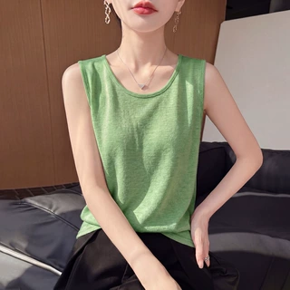 圆领薄款针织吊带背心女夏装外穿百搭宽松显瘦高级感无袖打底上衣