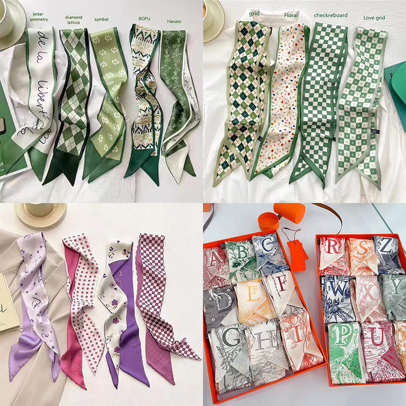Long All-match Silk Scarf Tie Hair Belt Bow Letter Floral Ribbon Tie Bag Accompanying Gift Small Silk Scarf Belt
