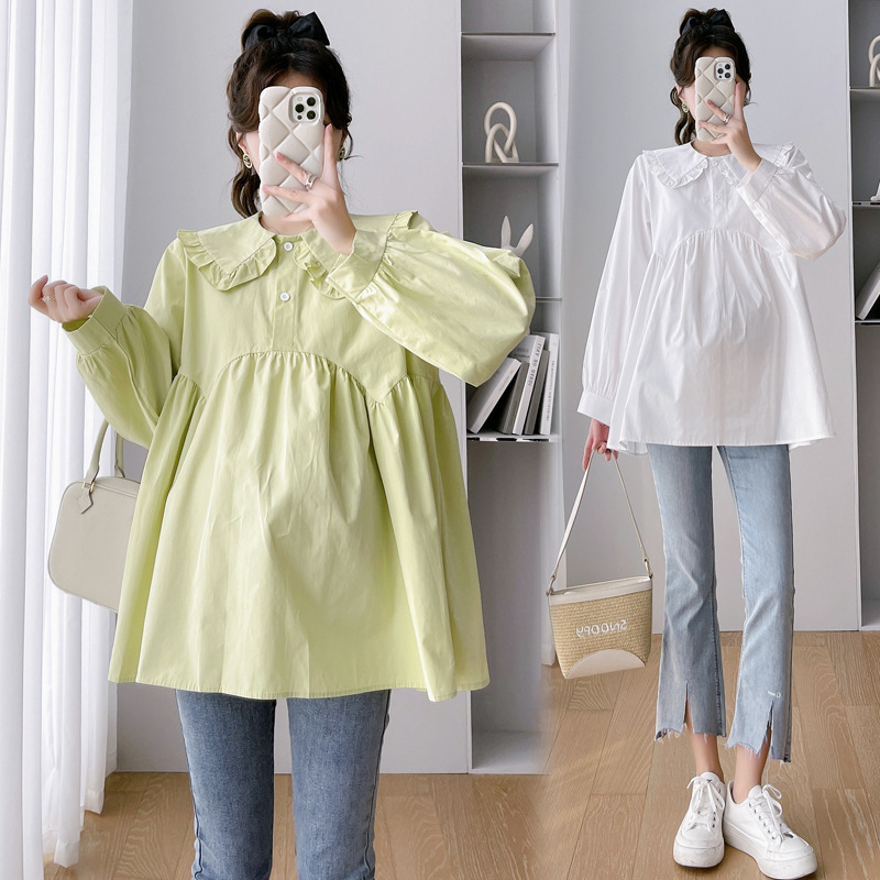 Maternity Spring Top 2025 Spring New Korean Sweet Elegant Doll Collar Shirt Loose Fashion Shirt