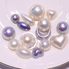 深海水马贝珍珠裸珠 强光白透粉星空蓝 圆形爱心形荷包蛋马贝