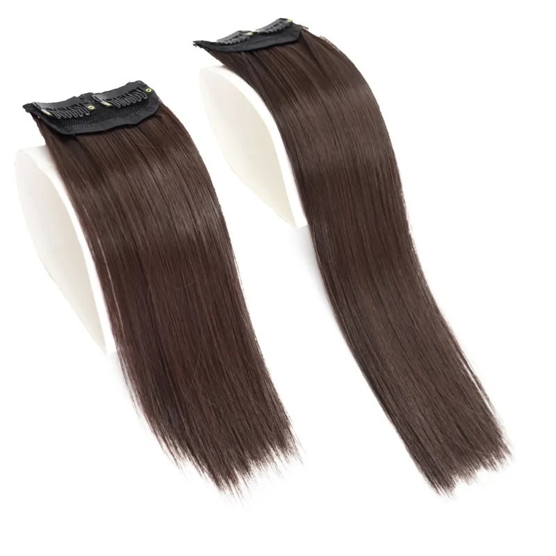Pezzo di capelli in fibra chimica, due pezzi di capelli castani chiari, castano scuro, neri naturali, parrucca auto-tinta soffice e finta_voghion.com