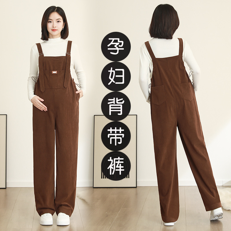 Maternity Pants Spring and Autumn Style Petite Corduroy Loose Outerwear Jumpsuit Fashionable Maternity Overalls Belly Support during Pregnancy