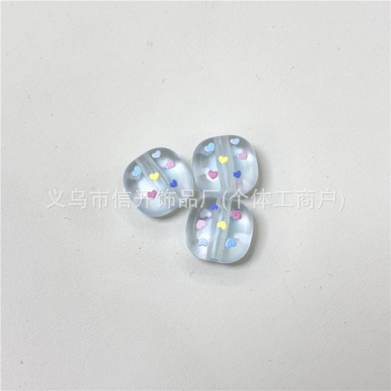 通孔爱心印花磨砂透色小馒头串珠配件手机钥匙链diy手工饰品材料|undefined