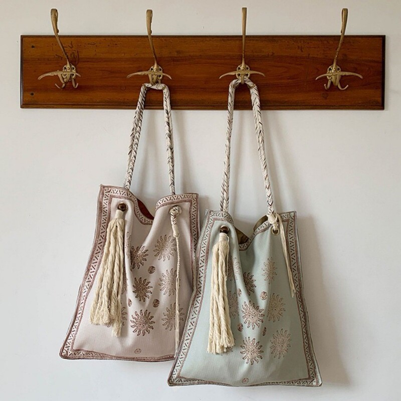 Bohemian Vacation Large-Capacity Handmade Linen Tote Bag Woven Shoulder Bag Niche Design Crossbody Bag for Women