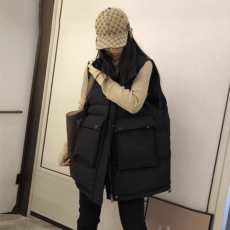 Diseño de nicho Chaleco de Bolsillo grande de las mujeres de media longitud Otoño e Invierno Nuevo chaleco suelto Chaleco de pan de las mujeres image 3
