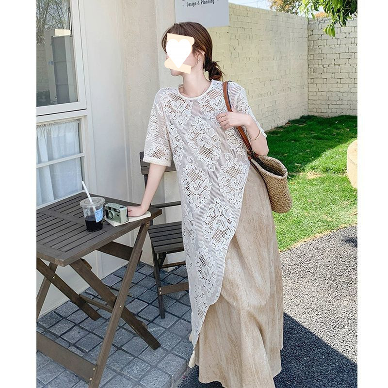 French Style Beautiful Suspender Dress Suit for Women Summer New Style Layered Irregular Lace Blouse Extra Long