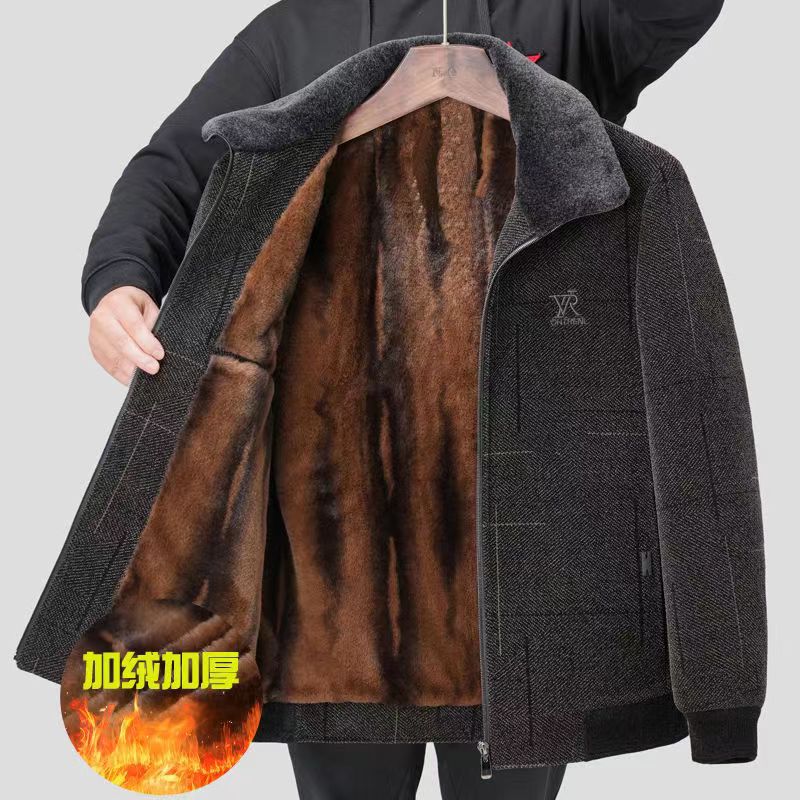 Abrigo de chenilla de invierno para hombres de mediana edad y ancianos con forro de lana engrosado cálido abrigo de lana resistente al frío para papá