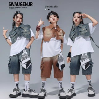 街舞儿童潮服嘻哈夏季hiphop表演少儿潮酷马甲炸街套装jazz培训班
