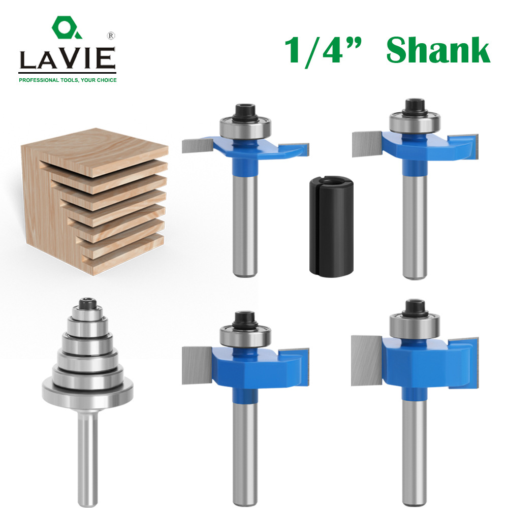 1/4柄 滚珠T型刀六件套 轴承槽口刀可调节木工铣刀具开槽刀