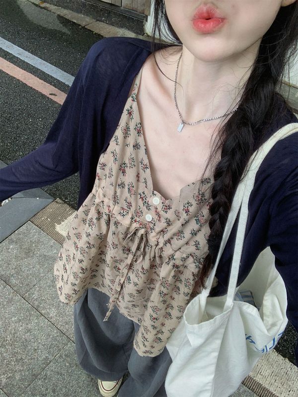 v领碎花吊带背心女夏季新款韩系设计感百搭宽松显瘦无袖上衣|undefined