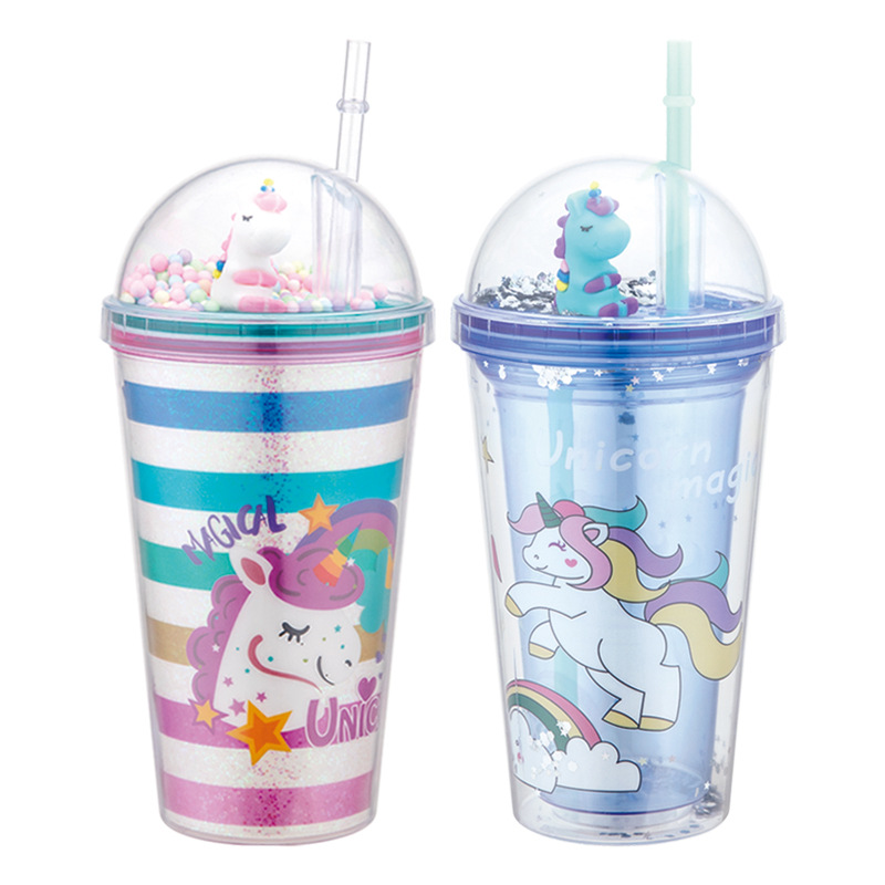 Taza de agua de paja de plástico de doble capa de color degradado transfronterizo AS/PS480/600ml con taza de regalo de café